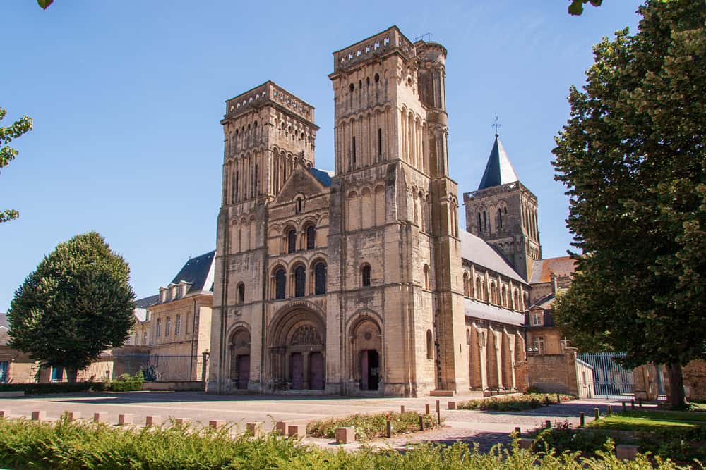 Outside view of Abbaye Aux Dames in Caen in Normandy, France.