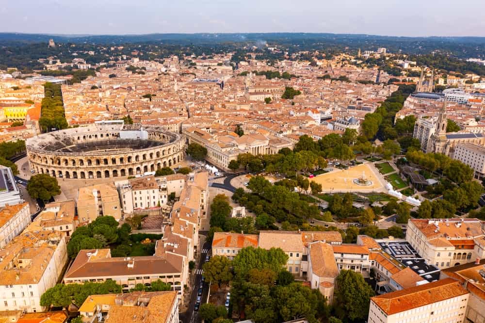 Aerial view of Nîmes in France.