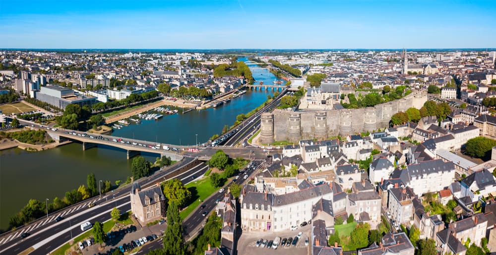 Aerial / panoramic foto of Angers in Loire Valley, France.