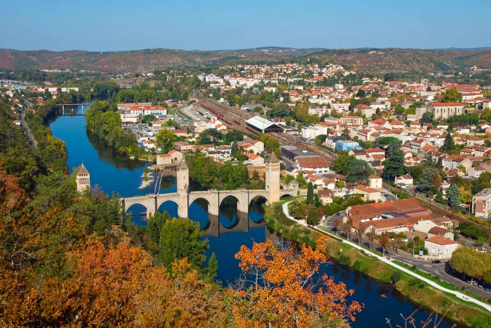 Aerial view of Cahors in France.