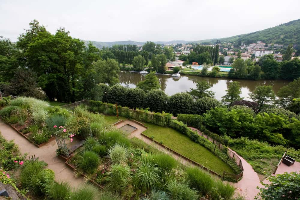 Beautiful Cahors (France) gardens with the river running next to it.