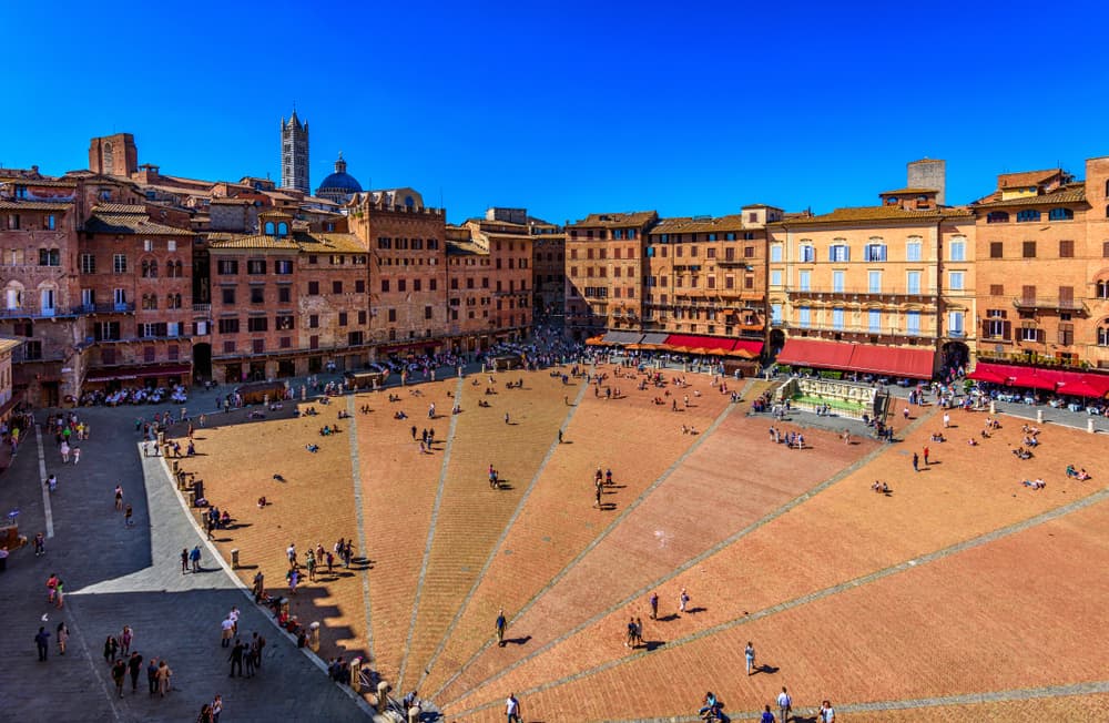 Aerial of beautiful Campo Square in Siena, Italy.