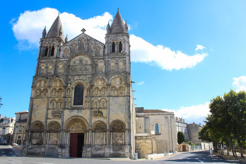 The front of the Cathedral of Saint Pierre in Angoulême, France.