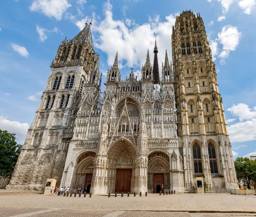 An outside view of the majestic Cathedrale de Notre-Dame in Rouen, France.