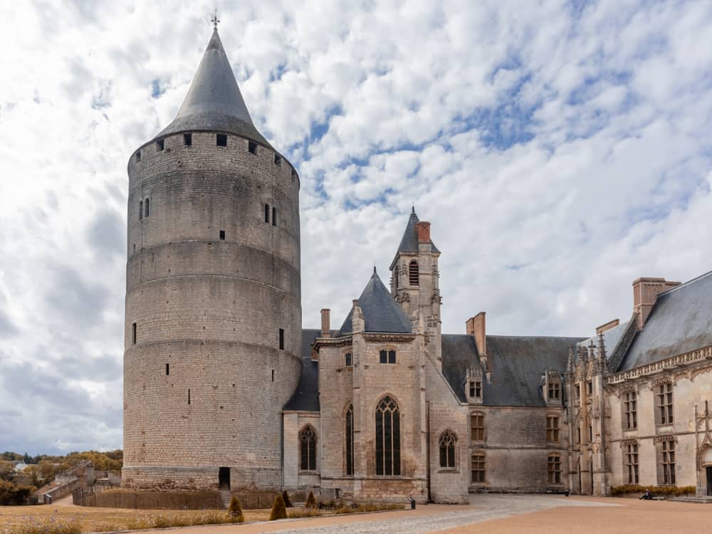 Chateaudun castle in Loire Valley, France. Old stone medieval architecture of buildings and towers in Europe. Fortress, Defensive structure.