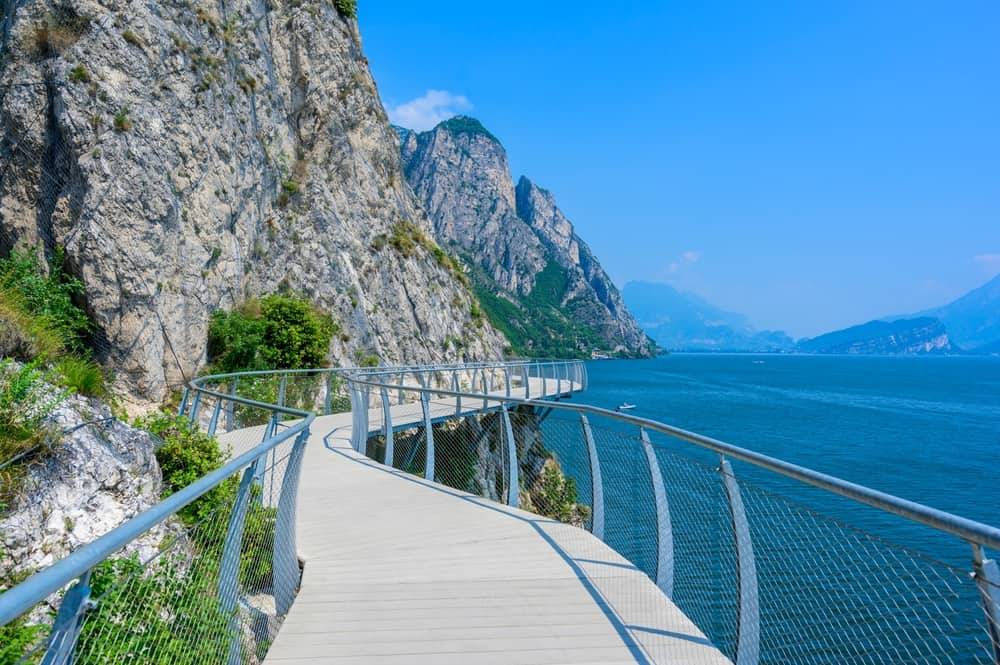 "Ciclopista del Garda" is a bicycle road and foot path over Lake Garda.