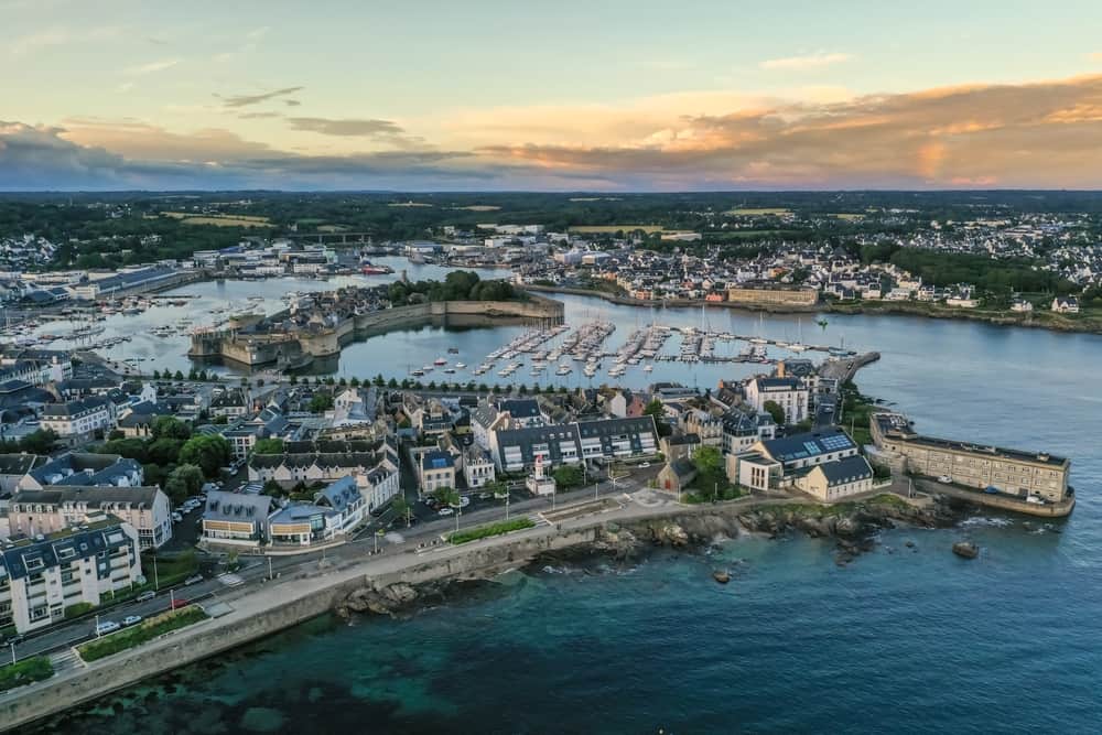 Arial view of Concarneau in Brittany, France at dusk.