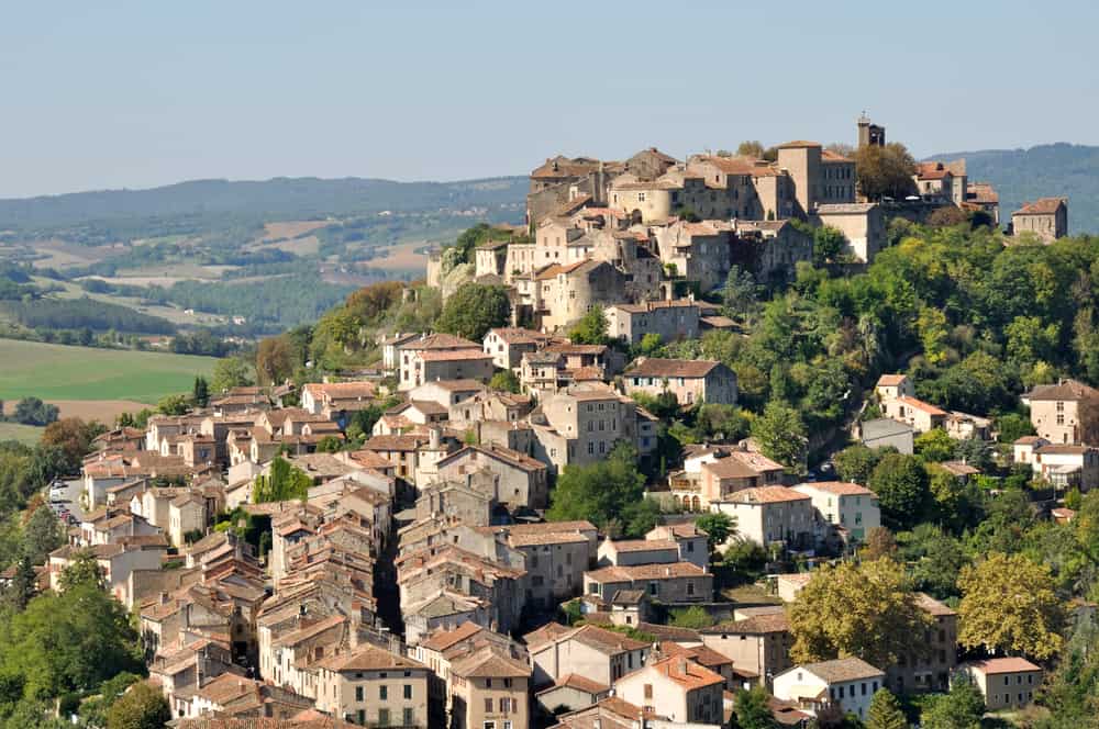 Aerial view of Cordes-sur-Ciel in France.