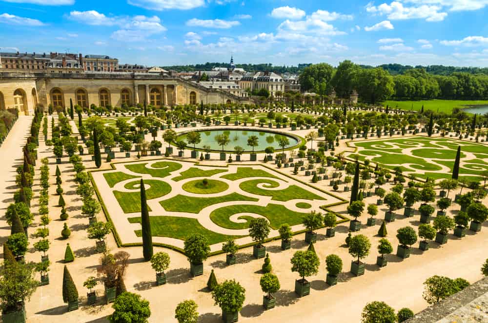Panoramic view of the garden of Versailles in France.