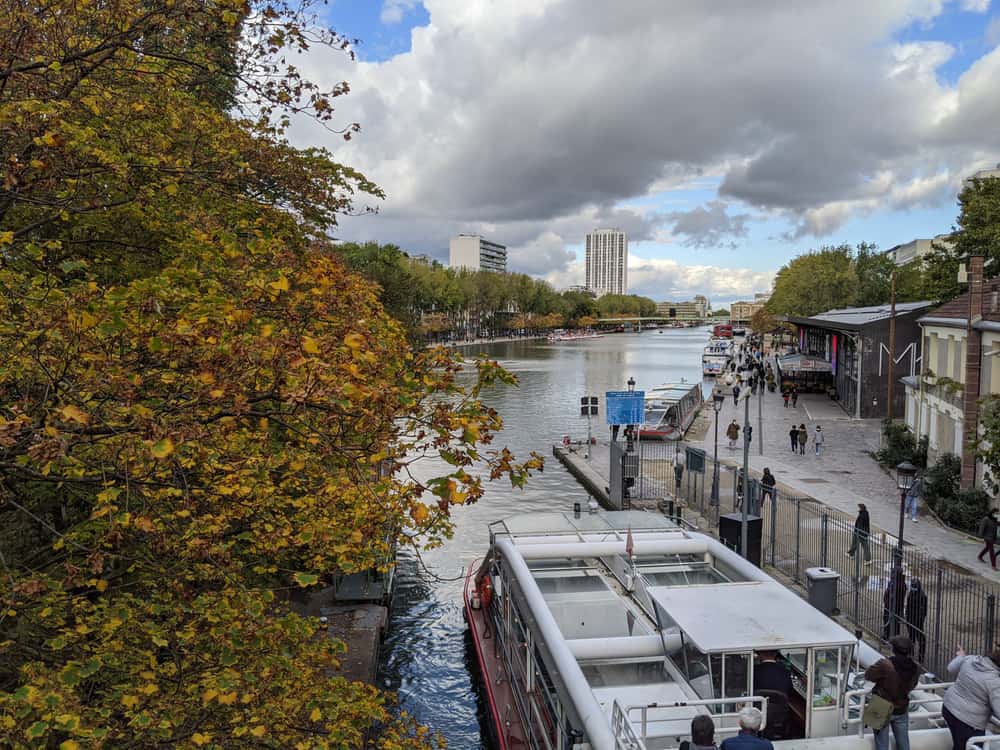 Canal running through La Villette in Paris, France.