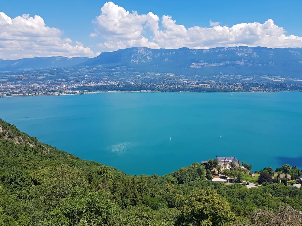 Panoramic view of Lac du Bourget in the French Alps.