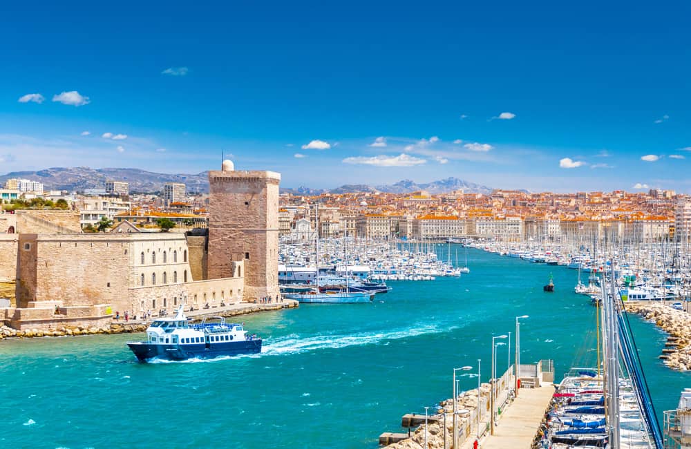 Aerial panoramic view of Marseille old port in Provence, France.