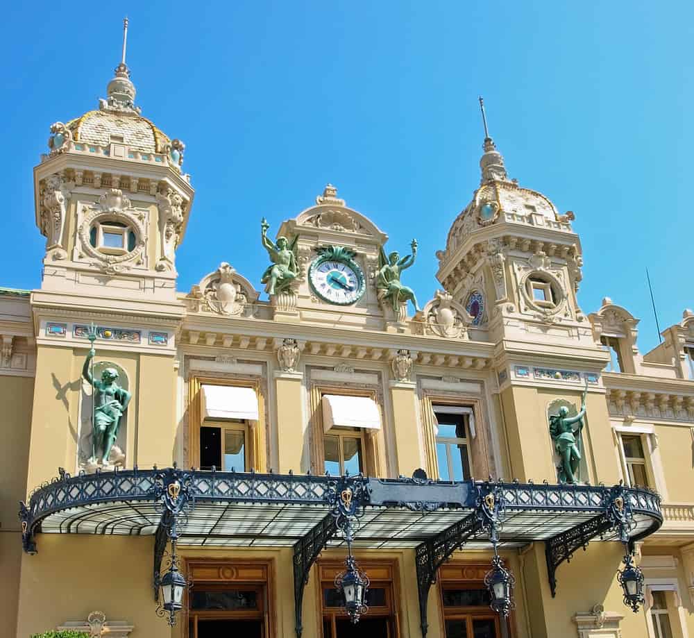 Front of the beautiful building of the Monte Carlo Casino.