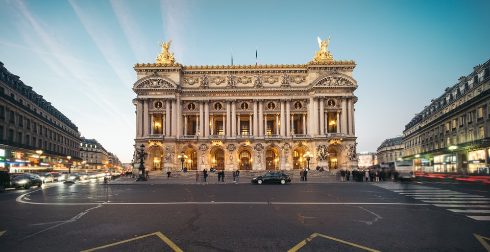 Outside view of Opera Garnier (or Paris Opera House) in Paris, France.