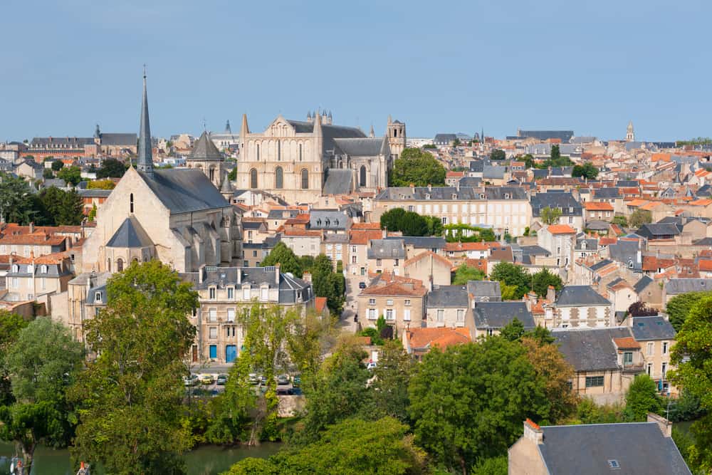 Aerial view of Poitiers in France on a summer day.