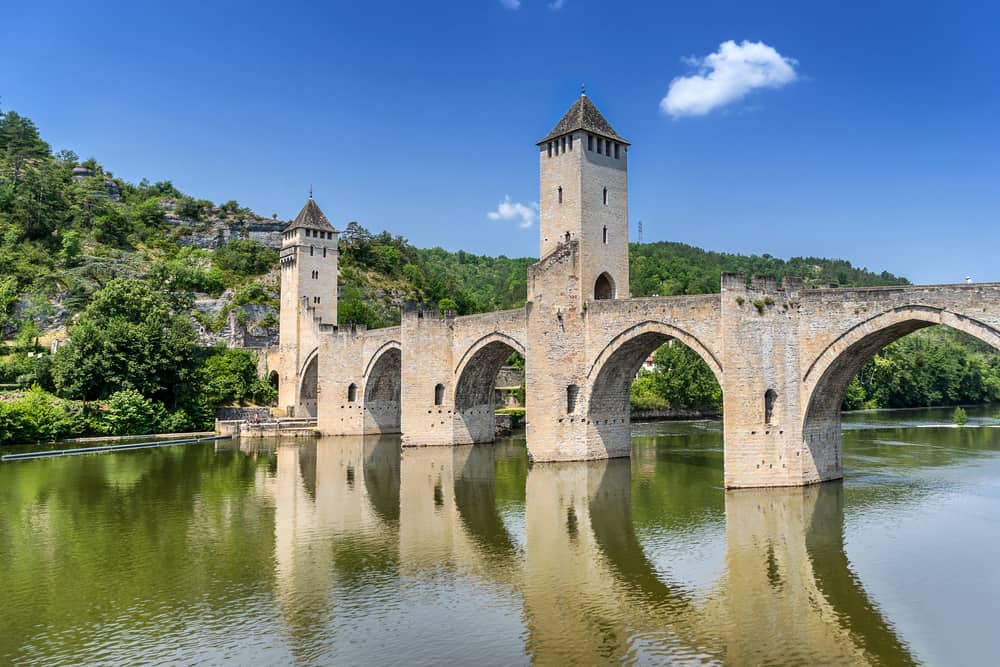 Pont Valentre bridge across the Lot River in Cahors, France.