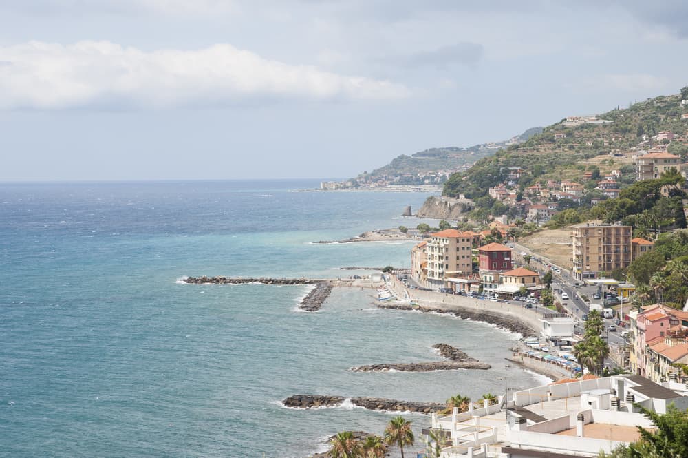 Panorama view over Riviera Dei Fiori in Italy.