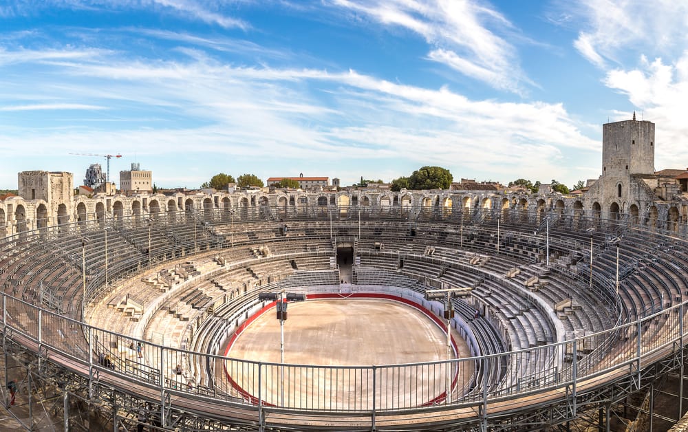 The huge arena and roman amphitheatre in Arles in Provence, France.