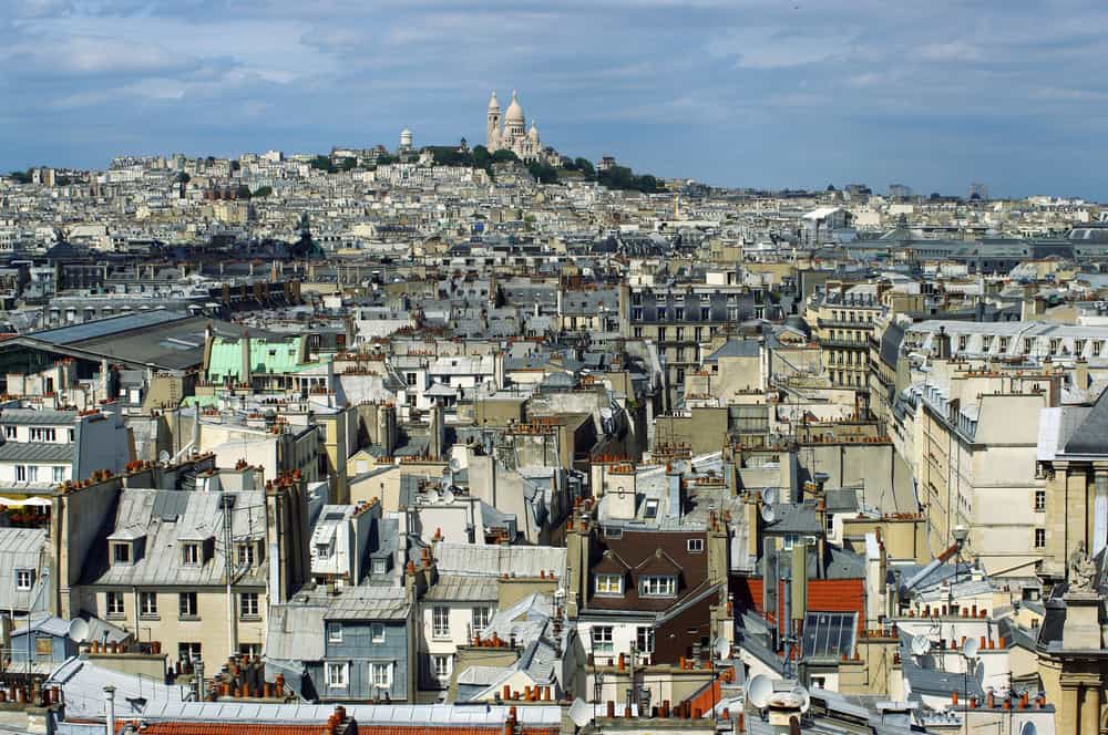Arial view of Sacre Coeur in Montmatre in Paris, France.