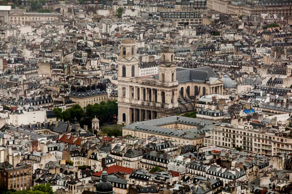 Arial view of St. Germain des Prés in Paris, France.