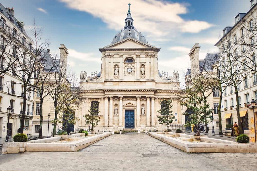 Main entrance of Sorbonne University in Paris, France.