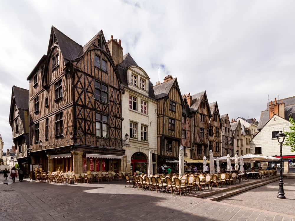 Square with historic buildings in Tours, France.