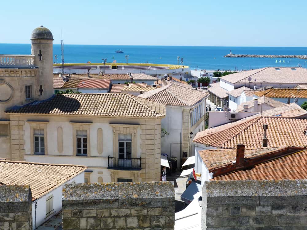 Panoramic view of St. Maries de la Mer in Provence, France.