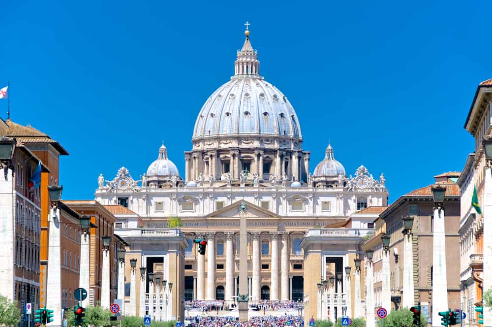 Outside view of St. Peter's Basilica in the Vatican City in Rome, Italy.