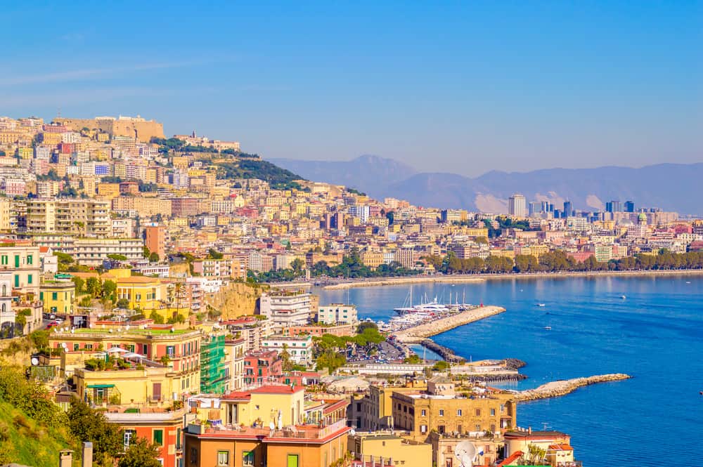 Aerial view of Naples, Italy on a bright summer day.