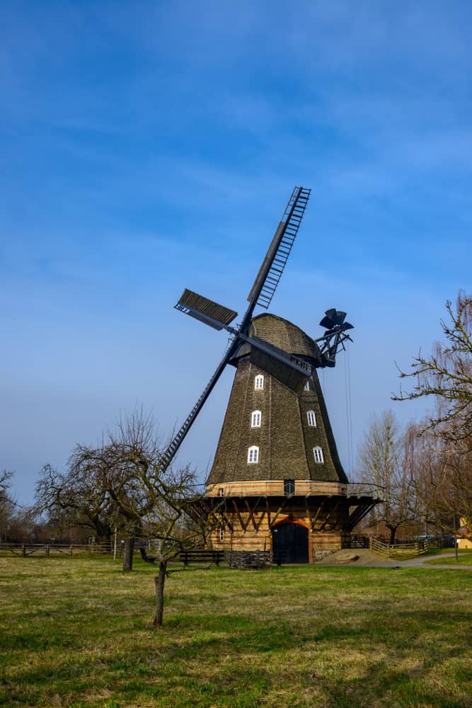 The Britzer Mill (or Britzer Muehle) in Britzer Garten in Berlin, Germany.