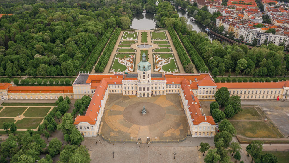 Aerial view of Charlottenburg Palace and its park in Berlin, Germany.
