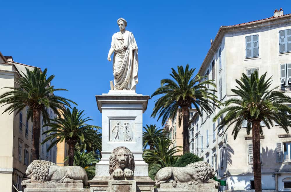 Statue of Napoleon Bonaparte in Mareshal Foch square in Ajaccio, France.