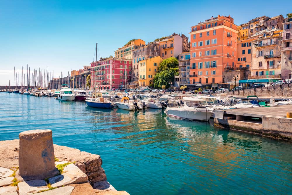 The port of Bastia in Corsica, France. Colorful houses in the back.