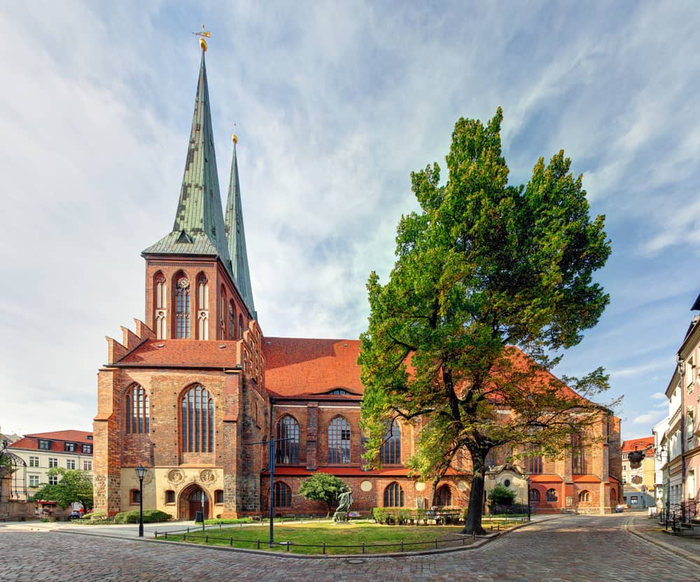 Outside view of St. Nicholas Church in Nikolai Quarter in Berlin.
