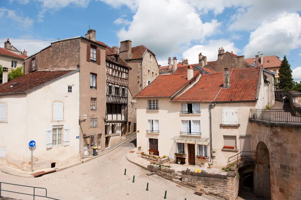 Street scene in the medieval town of Langres in Champagne, France.