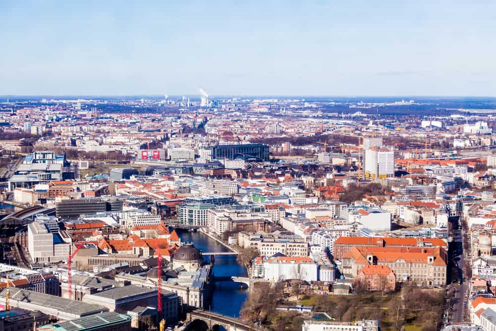 Stunning view over Berlin from the top of the Television Tower.