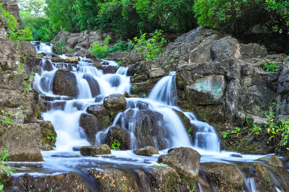 Small waterfall in Viktoriapark in Berlin.