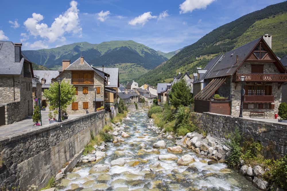 The Arriu Nere (Black river) passing through Vielha in Spain.