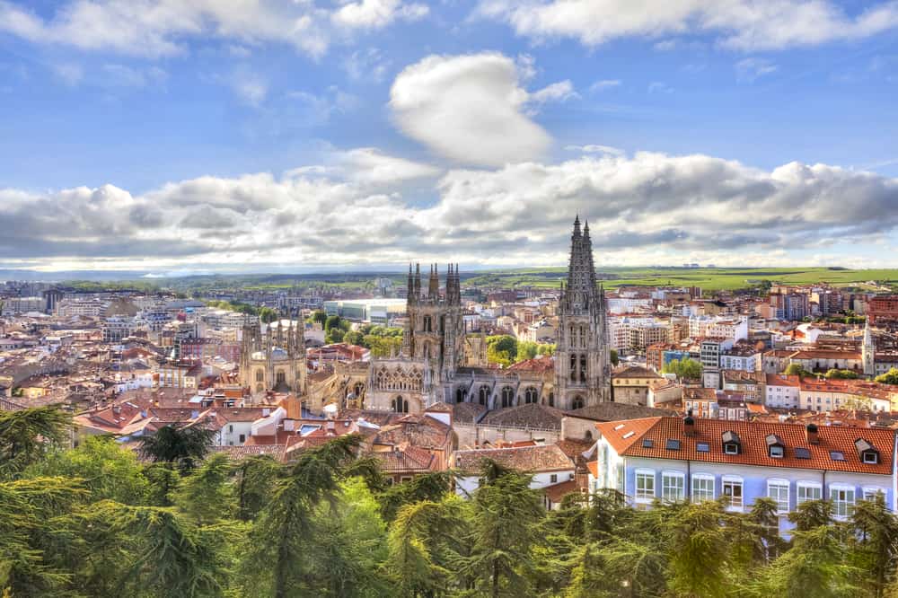 Aerial view of Burgos in Spain. The cathedral in the middle.