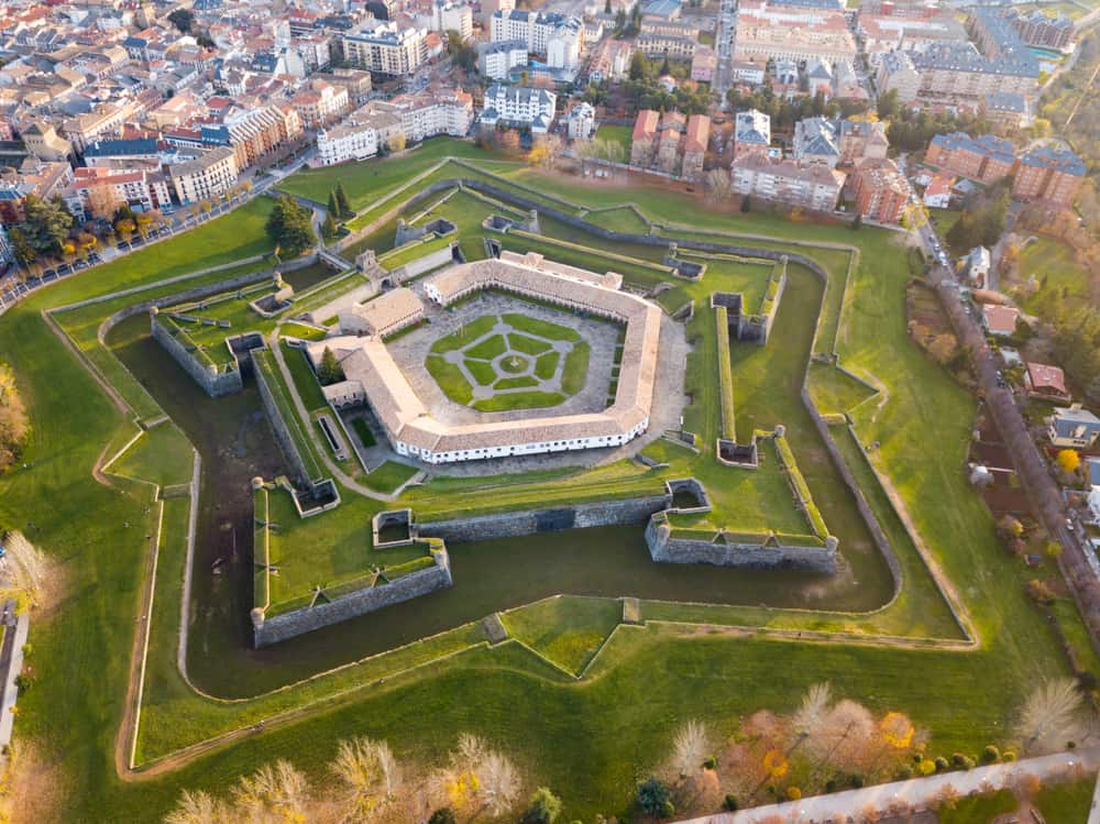 Aerial view of the impressive Citadel of Jaca in Spain on a sunny autumn day.