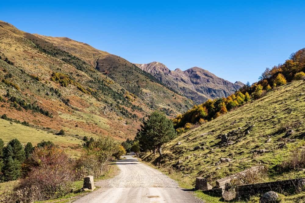 Beautiful landscape of Valle de Hecho in the Spanish Pyrenees in autumn.
