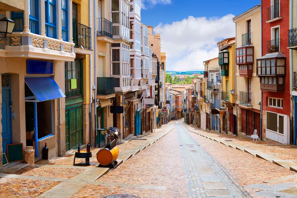 A street in Zamora in Spain with old colorful houses.
