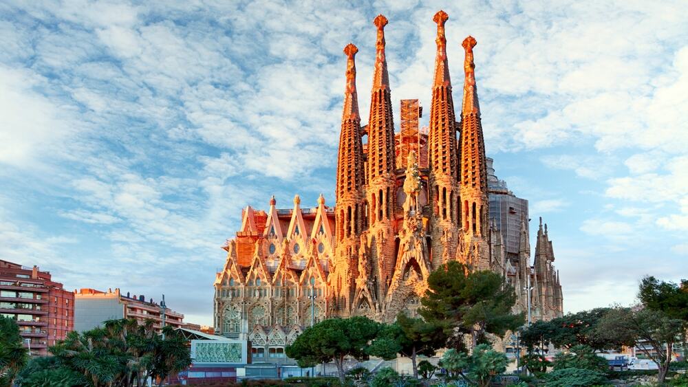 An outside view of the impressive Sagrada Família basilica in Barcelona, Spain.