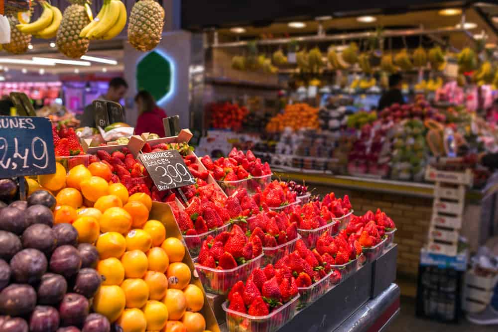 A section of the Mercat de Sant Josep de la Boqueria in Barcelona, Spain.